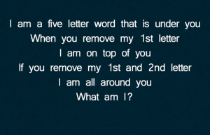 Riddle – I am a five letter word that is under you