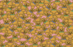 Can you find the only teddy bear missing a bow tie