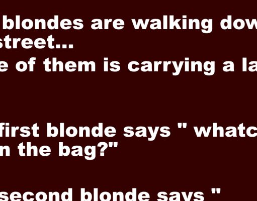 Two blondes are walking down the street with large bag.