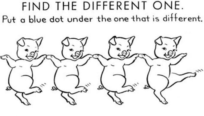 Put a Blue Dot Under The Different One.