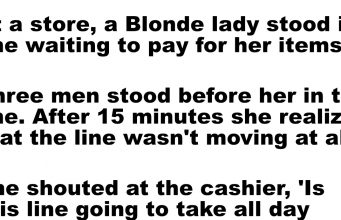 a Blonde lady stood in line waiting to pay for her items