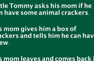 Little Tommy asks his mom if he can have some animal crackers.
