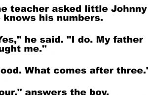 The teacher asked little Johnny if he knows his numbers.