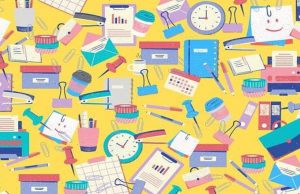 Can you find the coffee cup lost among the office supplies.