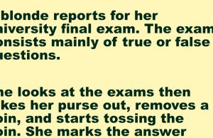 A blonde checking her answers