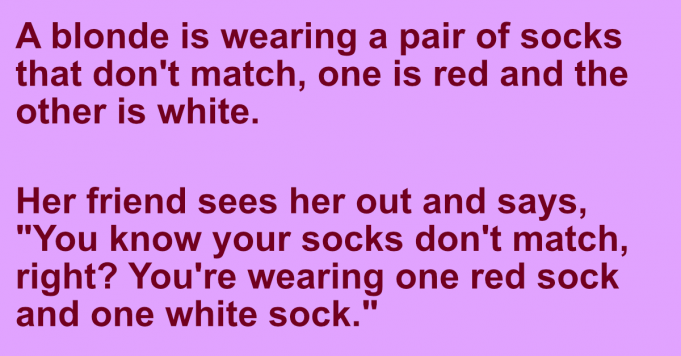 A blonde wearing a pair of socks