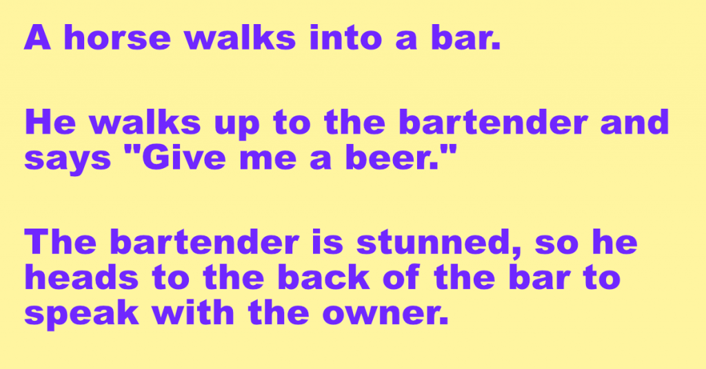 A horse walks up to the bartender