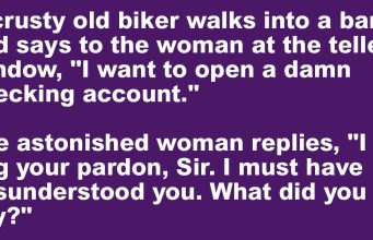 A crusty old biker walks into a bank