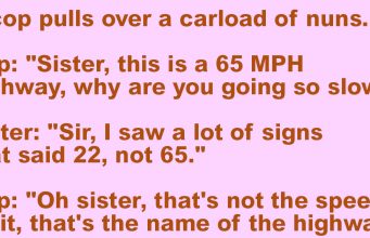 A cop pulls over a car load of nuns