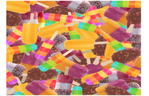 Can you spot the rocket popsicle among these frozen treats?