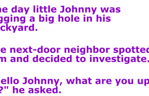 A little boy was digging a Big hole in his backyard