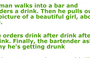 A man walks into a bar and orders drink after drink after drink