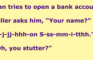 Man tries to open a bank account.