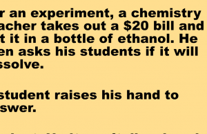 A chemistry teacher put a $20 bill in a bottle of ethanol