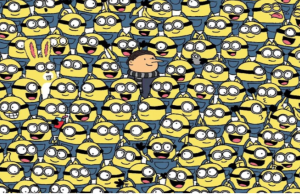 Can you find three pieces of fruit among a crowd of Minions?