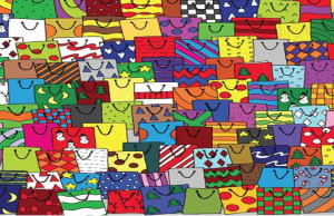 Can you see the card among the gift bags?