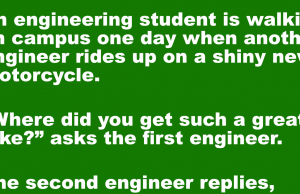 An engineering student is walking on campus one day