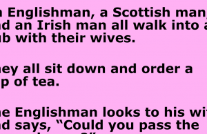 Three man all walk into a pub with their wives