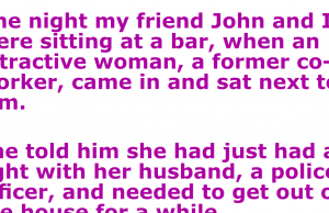 A man were sitting at a bar when a woman walked in