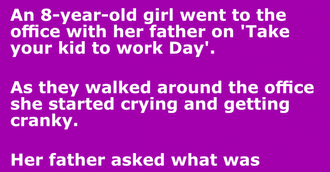 A little girl went to work with his father