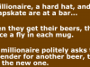 A millionaire, a hard hat, and a cheapskate are at a bar…