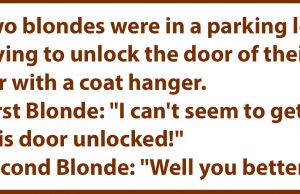 Two blondes were in a parking lot.