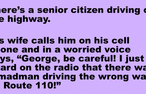 There’s a senior citizen driving on the highway.