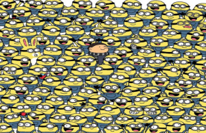 Can you find three pieces of fruit among a crowd of Minions?