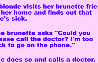 A blonde visits her brunette friend at her home