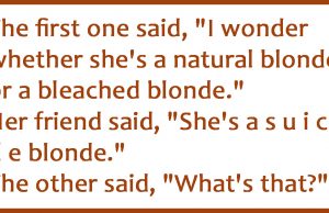 The two females who were watching a blonde walk by.