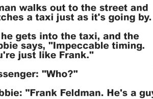 A man walks out to the street and catches a taxi