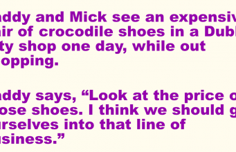 One day, two men see expensive pair of crocodile shoes in a shop.