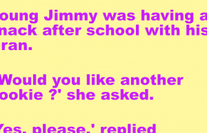 Young Jimmy was having a snack after school with his Gran.