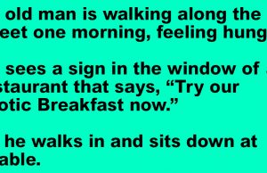 An Old Man Is Walking Along The Street.