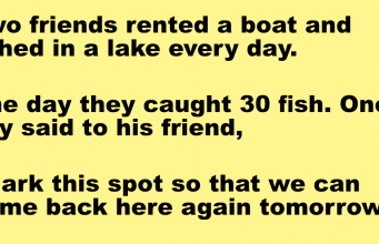 Two friends rented a boat and fished in a lake every day
