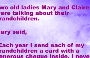 Two old ladies Mary and Claire were talking about their grandchildren.