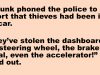 A drunk phoned police to report that thieves had been in his car.