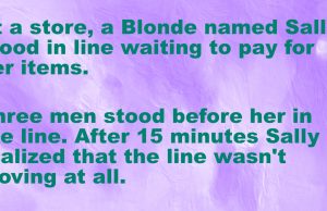 A Blonde lady stood in line waiting to pay for her items.