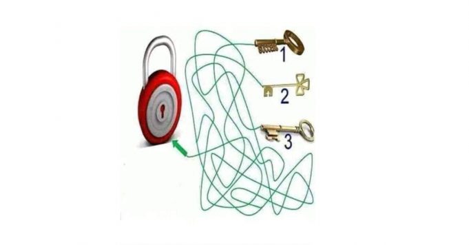 Which key leads to the lock in this brainteaser?