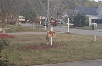 A kind man noticed that his neighbor looked exhausted, so he helped her mow the lawn.