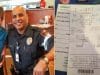 9-year-old boy gives unknown police officer a note in a restaurant