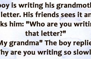 Boy Writing a Letter To Grandmother.