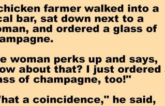 A chicken farmer went to the local bar