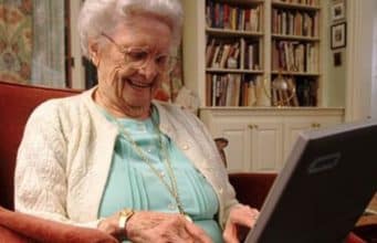 An elderly woman at a nursing home