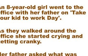 An 8-year-old girl went to work with her father