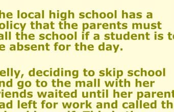 A teenage is making a phone call to the school.