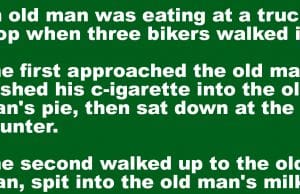 An old man was at a truck stop