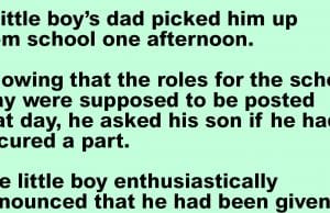 A little boy’s dad picked him up from school.