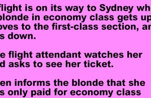 The blonde in economy