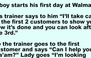 A boy starts his first day at Walmart.